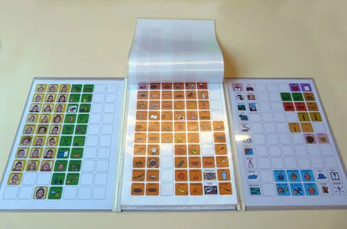 Photo: Tri-fold board with pictures and extra vocabulary on the central panel